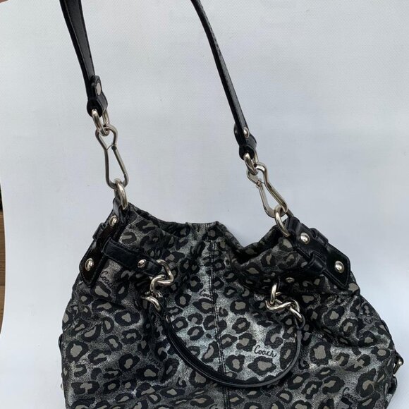 Coach Metallic Silver & Black Ocelot Purse – Designer Shoulder Bag - Picture 14 of 17